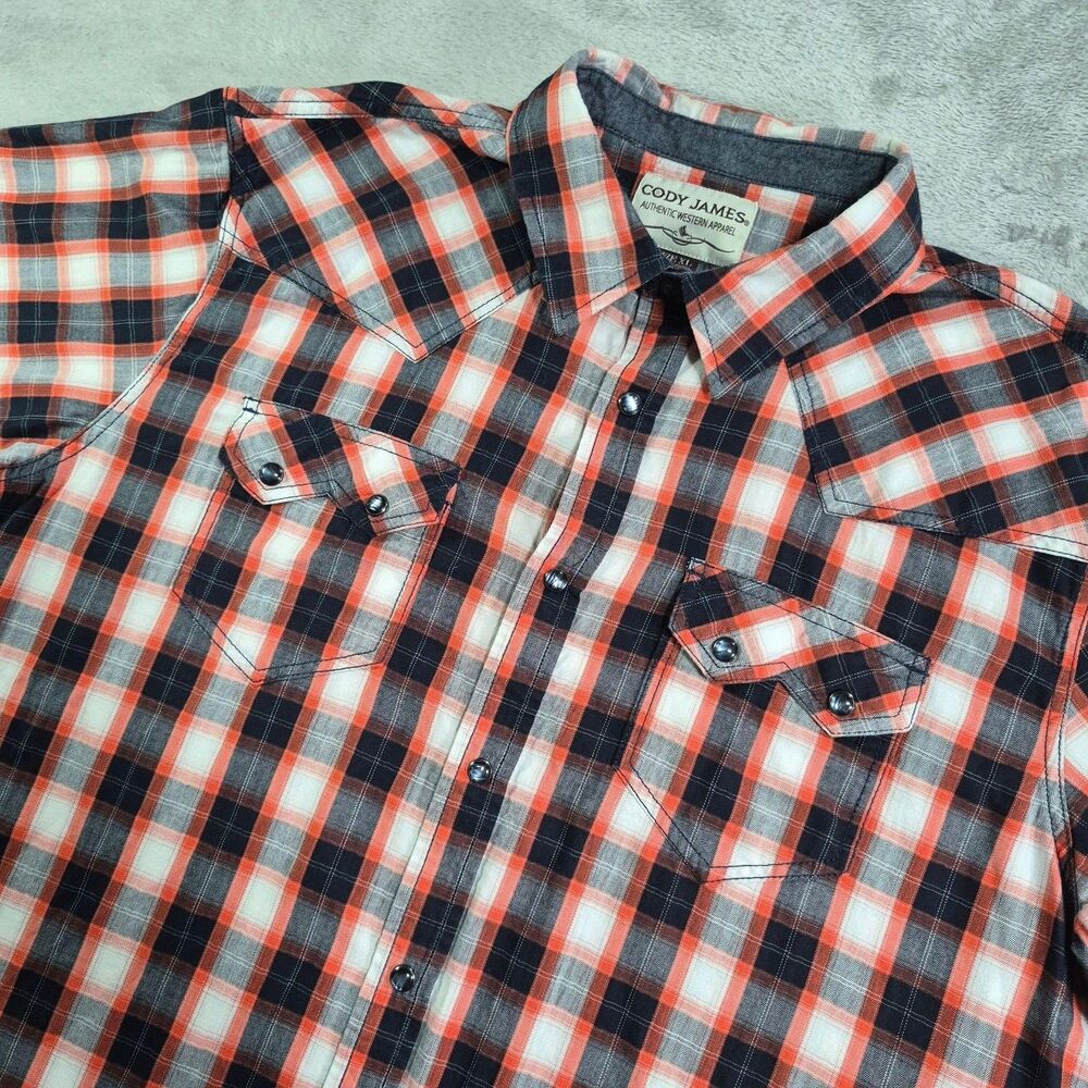 Cody James Shirt Mens XL Red Black Plaid Short Sleeve Western Pearl Snap